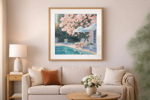 Poolside Blossom I Hand-Embellished Print In Frame - Green