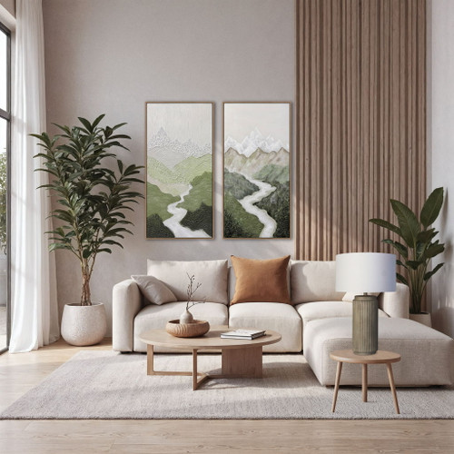 Verdant Passage II Hand-Painted Canvas In Frame - Green / Ivory