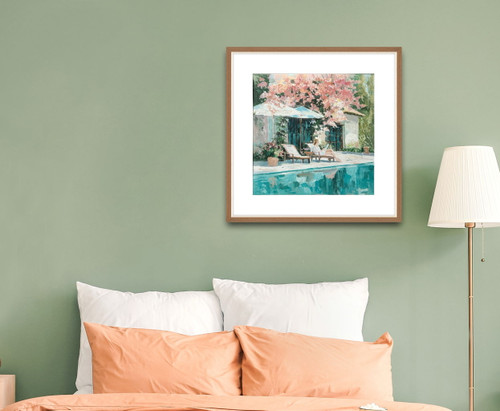 Poolside Blossom II Hand-Embellished Print In Frame - Green