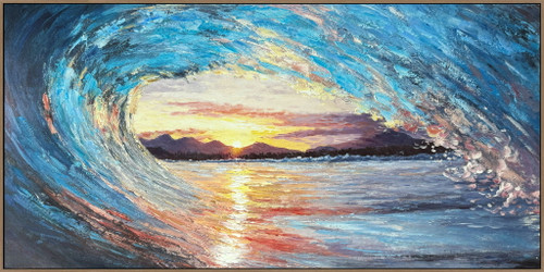 Sunlit Break Hand-Embellished Canvas In Frame - Blue / Gold