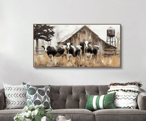 Barnside Watch Hand-Embellished Canvas In Frame - Brown / Black