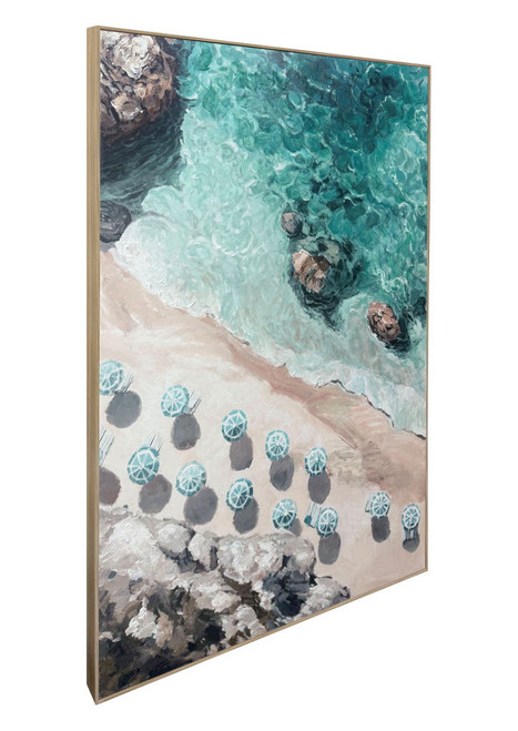 Cove Reverie I Hand-Embellished Canvas In Frame - Natural / Teal