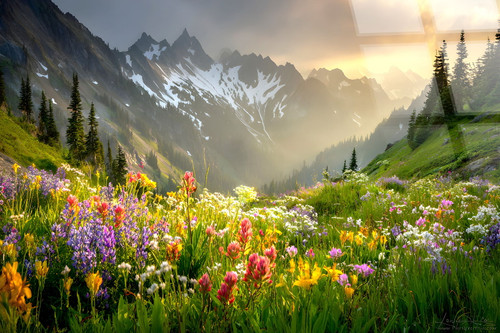 Alpine Wildflower Misty Tempered Glass - Green / Gold