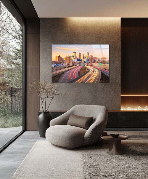 Minneapolis Neon Highways Tempered Glass With Foil - Gold / Gray