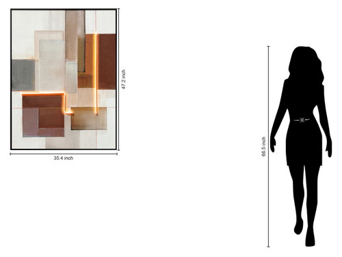 Luminous Grid I Hand-Embellished LED Canvas In Frame - Brown / Ivory