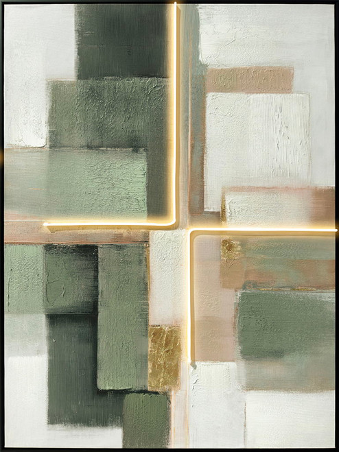 Luminous Grid II Hand-Embellished LED Canvas In Frame - Sage / Gold