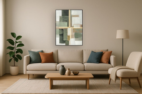 Luminous Grid II Hand-Embellished LED Canvas In Frame - Sage / Gold