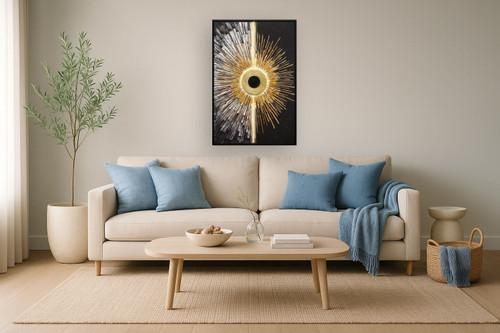 Solar Divide I Hand-Embellished LED Canvas In Frame - Black / White