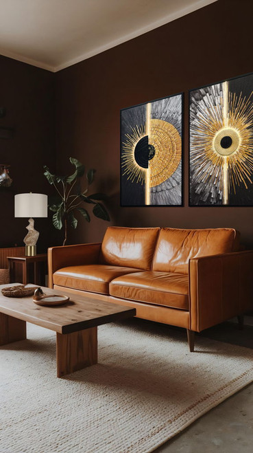 Solar Divide II Hand-Embellished LED Canvas In Frame - Black / Gold