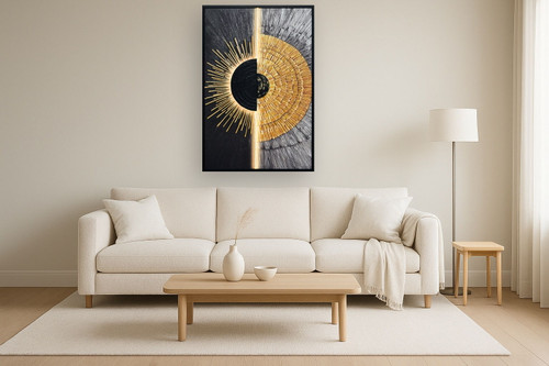 Solar Divide II Hand-Embellished LED Canvas In Frame - Black / Gold