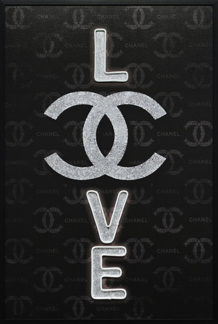 Noir Love Hand-Embellished LED Canvas In Frame - Black / Silver