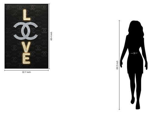 Noir Love Hand-Embellished LED Canvas In Frame - Black / Silver