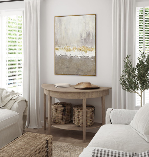 Gilded Strata Hand-Painted Canvas In Frame - Ivory / Taupe