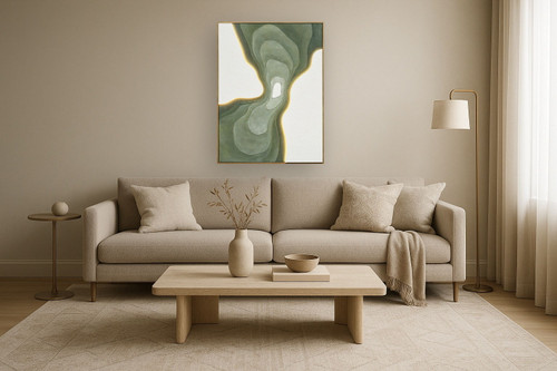 Verdant Passage Hand-Painted LED Canvas In Frame - Sage / Green