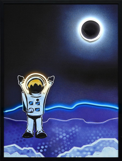 Shoot For The Stars By Joy Hernandez Hand-Embellished LED Canvas In Frame - Black / Blue