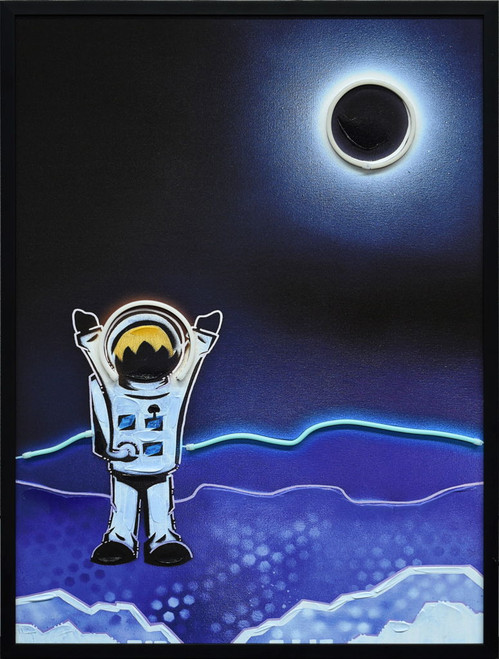 Shoot For The Stars By Joy Hernandez Hand-Embellished LED Canvas In Frame - Black / Blue