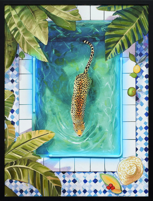 Poolside Prowl Hand-Embellished LED Canvas In Frame - Green / Blue