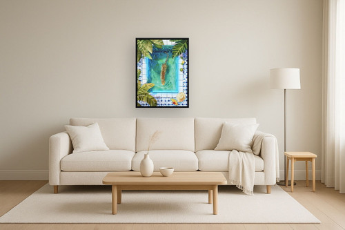 Poolside Prowl Hand-Embellished LED Canvas In Frame - Green / Blue