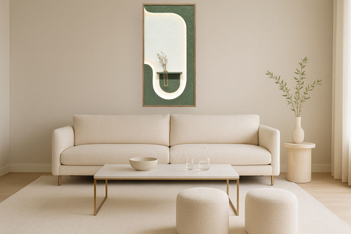 Verdant Niche II Hand-Painted LED Art In Frame - Green / Ivory