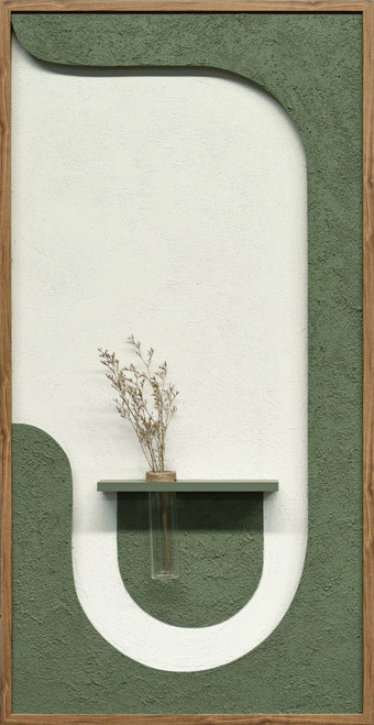 Verdant Niche II Hand-Painted LED Art In Frame - Green / Ivory