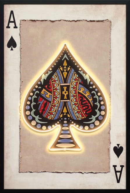 Royal Card II Hand-Embellished LED Canvas In Frame - Black / Beige