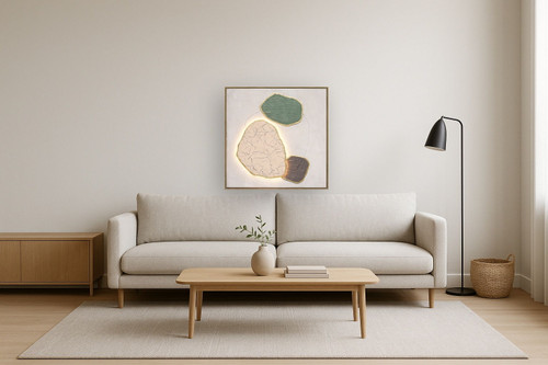 Earthen Forms I Hand-Painted LED Canvas In Frame - Ivory / Sage