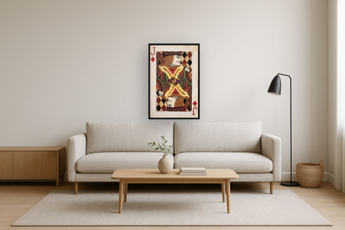 Royal Card III Hand-Embellished LED Canvas In Frame - Black / Red