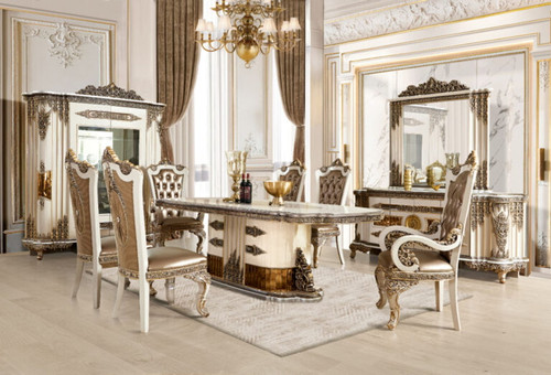 HD-1881 - Long Dining Table - Ivory / Bronzed Copper