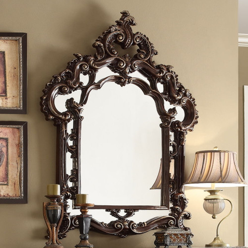 HD-8017 - Console Mirror - Brown Cherry With Silver Highlights