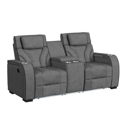 Blitz - Motion Loveseat With Console, And LED