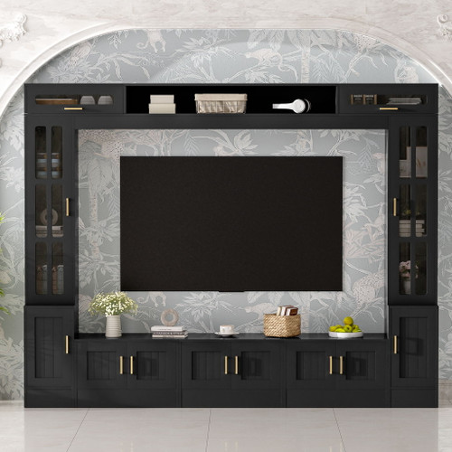 Wall Unit Entertainment Center With Bookshelves For TVs Up To 80"