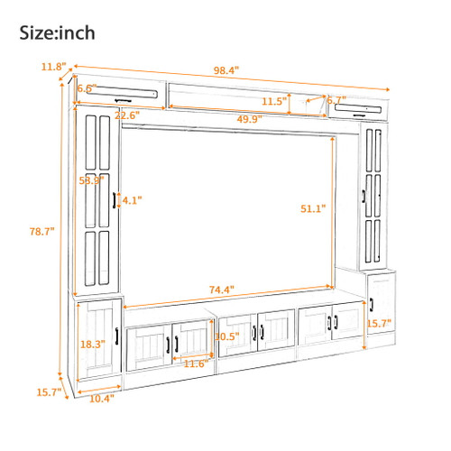 Wall Unit Entertainment Center With Bookshelves For TVs Up To 80"