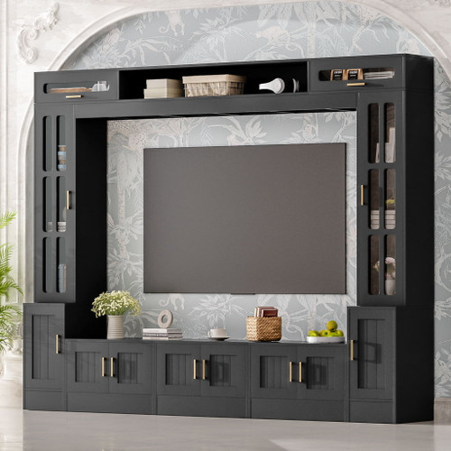 Wall Unit Entertainment Center With Bookshelves For TVs Up To 80"