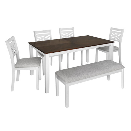 Brooks - 6 Piece Dining Set With Table, 4 Wood Back And Upholstered Seat Chairs, And Bench