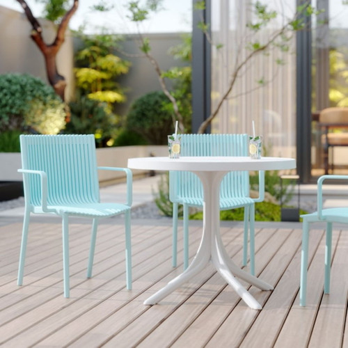 4 Modern Stackable Plastic Armchair Matched With Round Table