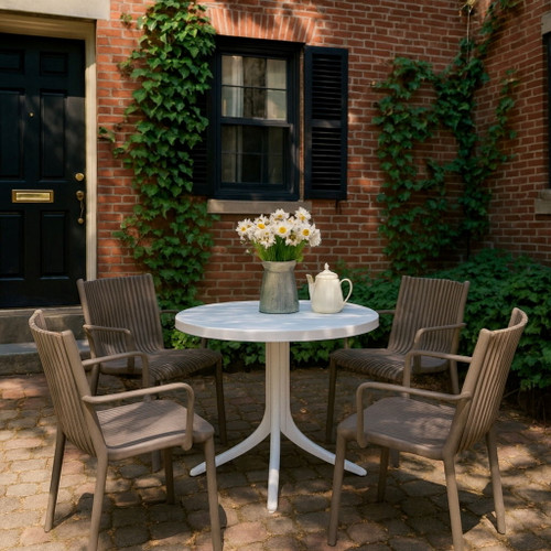 4 Modern Stackable Plastic Armchair Matched With Round Table