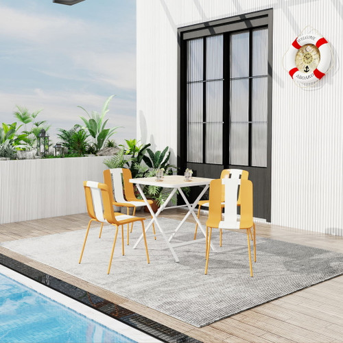 4 Piece Set Of Modern Striped Single Chairs With Folding Square Table