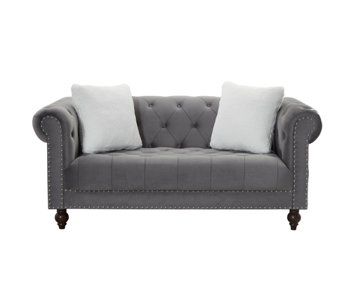 Brooke Gray Velvet Chesterfield Living Room Set