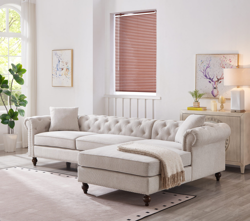 Blake Beige Chesterfield Sectional Sofa