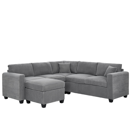 Franco Corduroy L-Shaped Sectional With Ottoman