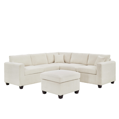 Franco Corduroy L-Shaped Sectional With Ottoman