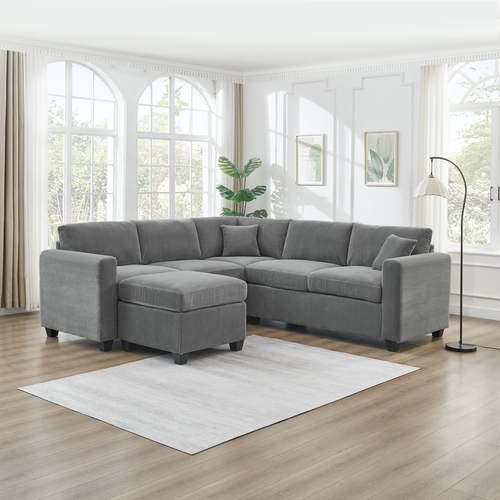 Franco Corduroy L-Shaped Sectional With Ottoman