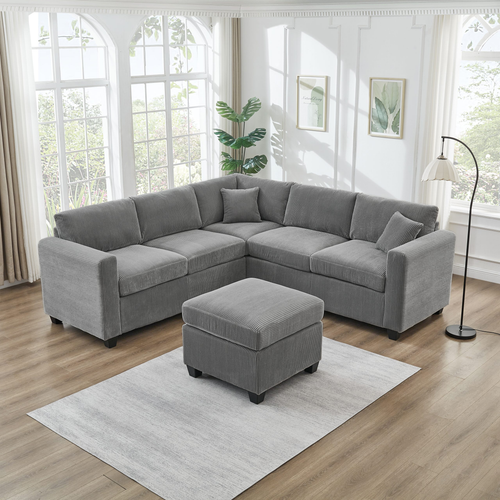 Franco Corduroy L-Shaped Sectional With Ottoman
