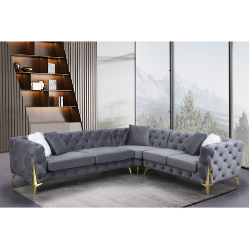 Milano Luxury Gray Velvet Sectional Sofa KF10015 by Xin Mark