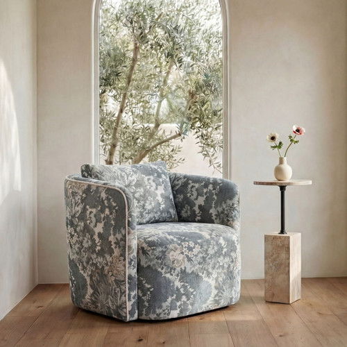 Cecil - Accent Chair Tapestry - Blue / Gray