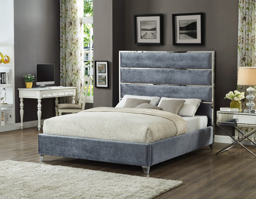 Lauren King Gray Velvet Upholstered Platform Bed KF-10022-K-GRAY by Xin Mark