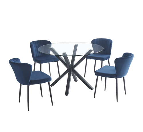 Oslo 5pc Dining Set With Blue Velvet Chairs