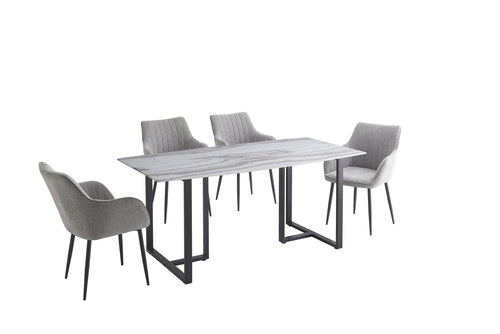 Tulsa 70.86″ Tempered Glass Faux Mable Finish Dining Table