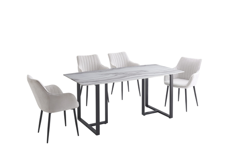 Tulsa 70.86″ Tempered Glass Faux Mable Finish Dining Table