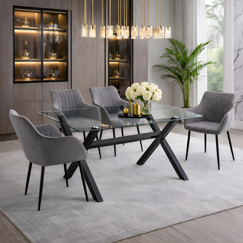 Madrid 59″ Long Tempered Glass Dining Table